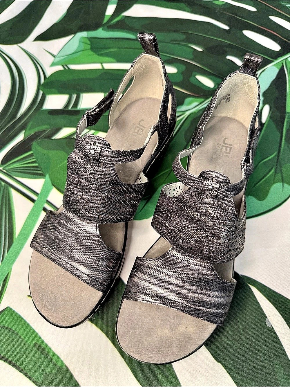 JBU Metallic Wedge Sandals in Black & Gray - Picture 5 of 12